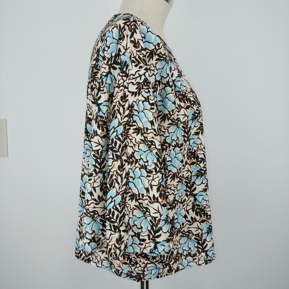 Elizabeth And James Floral Blouse Womens Large Blue Brown 3/4 Puff Sleeve - Picture 3 of 9